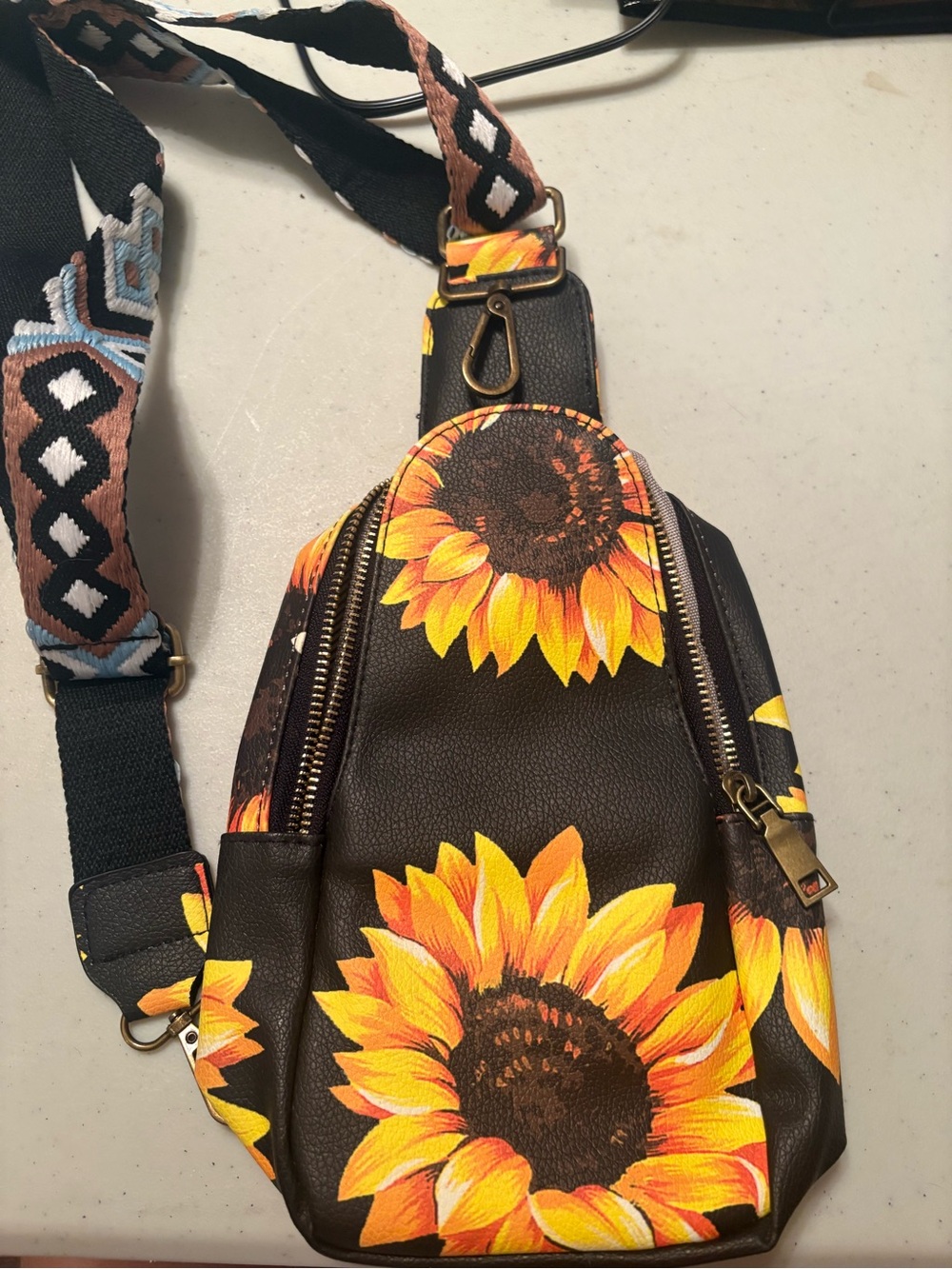 Source Unknown Sunflower Crossbody Sling Bag - Brown & Yellow